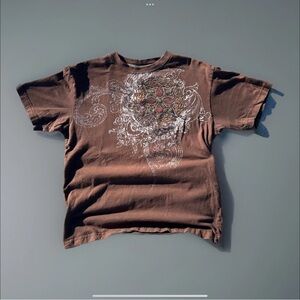 Grunge Y2K Affliction Style Graphic Rhinestone Cross All Over Print  Size Large